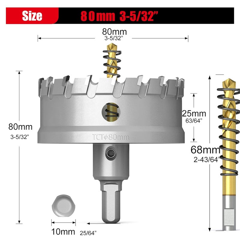 GSTK Upgrade Heavy Duty Carbide Hole Saw,Metal Steel Hole Saw Drill Bit,TCT Hole Cutter-Alloy Hardness Upgrade, Life Upgrade,Use for Stainless Steel, mild Steel, Iron, Copper,etc (80mm|3-5/32") - Image 2